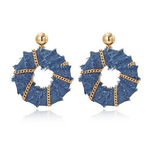 Coiris Bohemian Statement baumelnde Ohrringe für Frauen Denim Leder Muscheln Perle Polygonal Blatt Kreis Tropfen Ohrringe für Frauen, Zink, Kein Edelstein von Coiris