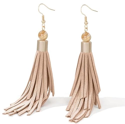 Coiris Boho Leder Geschichtete Quaste Ohrringe für Frauen Leichte Leder Fransen Baumeln Ohrringe Handgemachte Bohemian Sommer Strand Western Tropfen Ohrringe für Frauen, Edelstahl, Kein Edelstein von Coiris