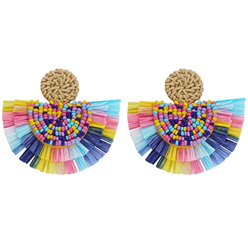 Coiris COIRIS Damen-Ohrringe mit Fransen und langen baumelnden Quasten, Bast-Ohrringe für Damen (ER1183-Mix klein), kleine Mischung, Small, Acryl, Kein Edelstein von Coiris