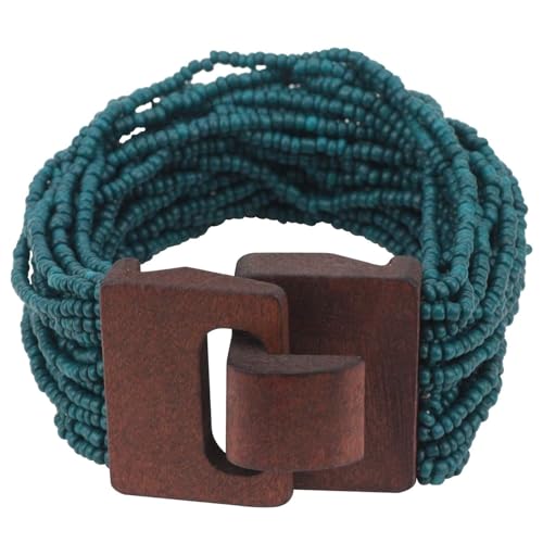 Coiris Mehrschichtige Rocailles-Perlen breiter Armreif Strang-Armband für Frauen (BR1167-Teal) von Coiris