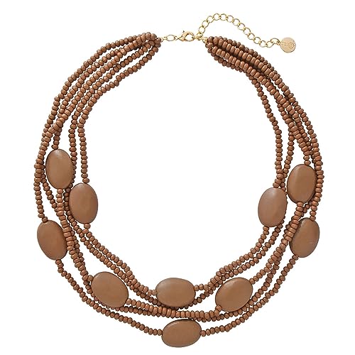 Multi Farbe 5 Schichten Holz Perlen Strang Statement Halskette für Frauen Chunky Kragen (N0019) (Brown True) von Coiris