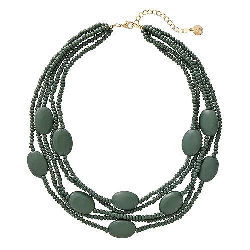 Multi Farbe 5 Schichten Holz Perlen Strang Statement Halskette für Frauen Chunky Kragen (N0019) (N0019-Deep Green) von Coiris