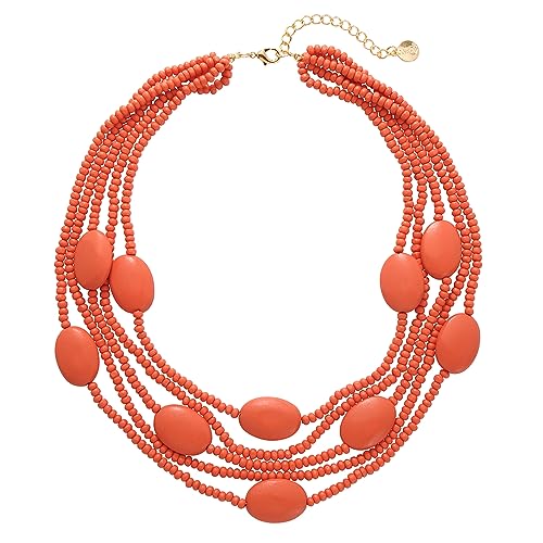 Multi Farbe 5 Schichten Holz Perlen Strang Statement Halskette für Frauen Chunky Kragen (N0019) (N0019- Flame) von Coiris