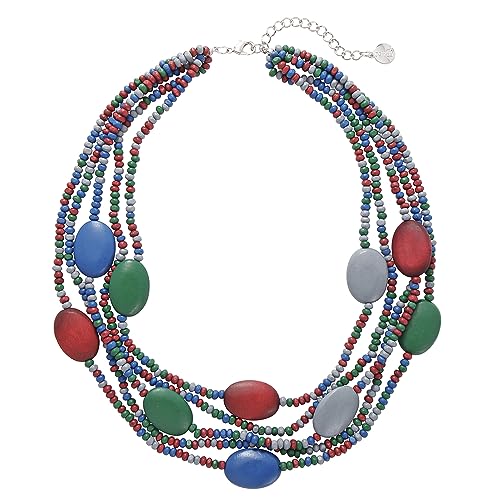 Multi Farbe 5 Schichten Holz Perlen Strang Statement Halskette für Frauen Chunky Kragen (N0019) (N0019-Mix Blue Green) von Coiris