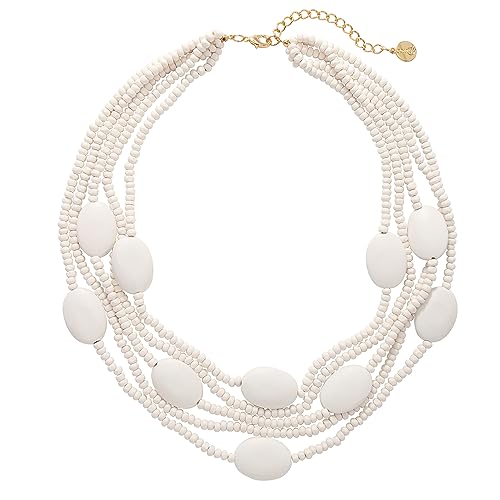 Multi Farbe 5 Schichten Holz Perlen Strang Statement Halskette für Frauen Chunky Kragen (N0019) (N0019-White) von Coiris