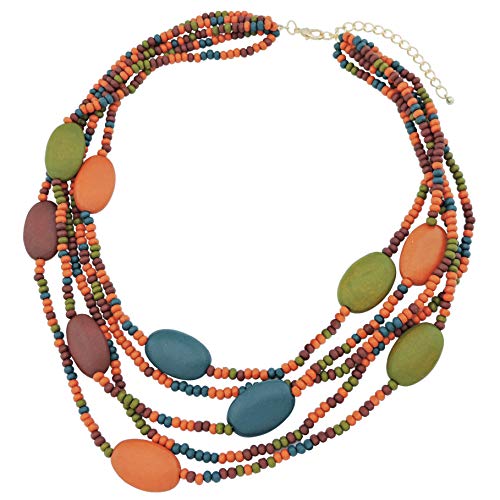 Multi Farbe 5 Schichten Holz Perlen Strang Statement Halskette für Frauen Chunky Kragen (N0019) (N0019) von Coiris