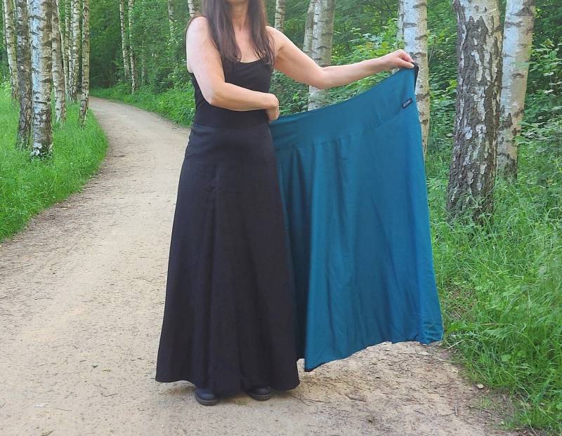 Boho Style 100% Baumwolle Wickelrock, Maxi Vielseitig Reversible Damen Black & Petrol, Eleganter Wickelrock Um Die Taille von Coisas4u