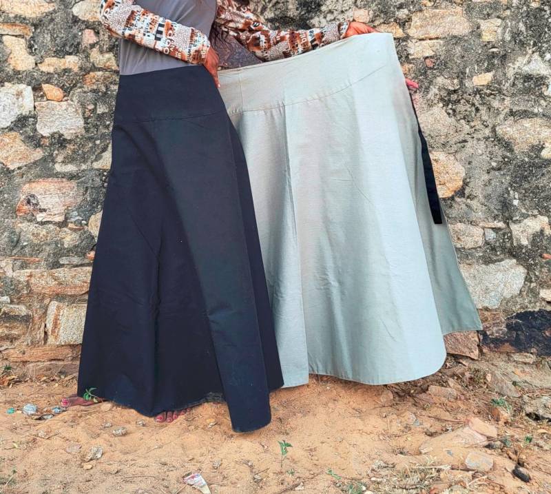 Handgemachter Boho Reversible Wickelrock, 100% Baumwolle Maxi Vielseitige Elegante Frauen, Schwarzes & Hellgrau Wickelrock Um Die Taille von Coisas4u