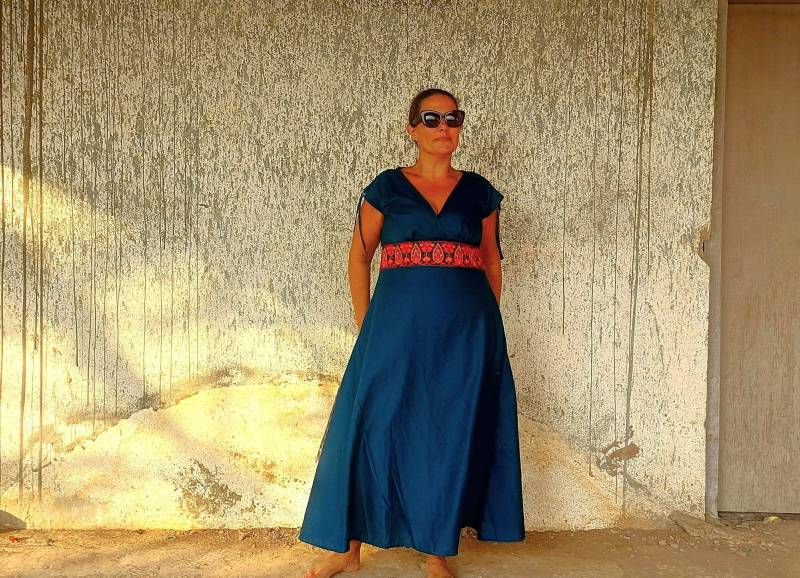 Kleid Tasche Flowy Lange Boho Weiche Baumwolle Stickerei, Chic Beach Fun Hochzeit Party, Verstellbare Flügelärmel & Taille Maxikleid Eu 38-46 von Coisas4u