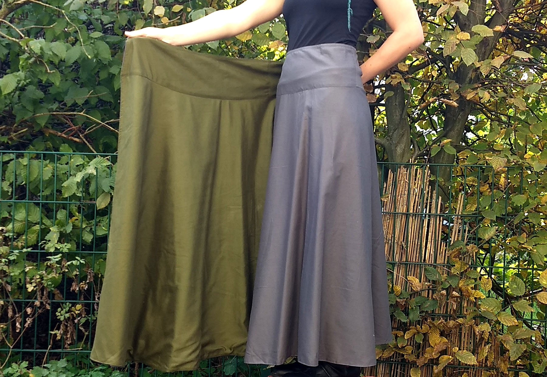 Langer Wickelrock Aus Baumwolle, Wendbar, in Voller Länge, Für Formelle Damen, One Size Boho Casual Plus Kleidung, Circle Fit Grau & Army Green von Coisas4u