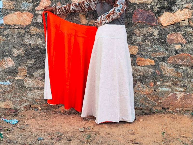 Langer Wickelrock Elegant Boho Maxi 100% Weicher Baumwolle Wenderock Off White & Orange Einheitsgröße Stilvoll Vielseitig Bequem Tolles Mutter von Coisas4u