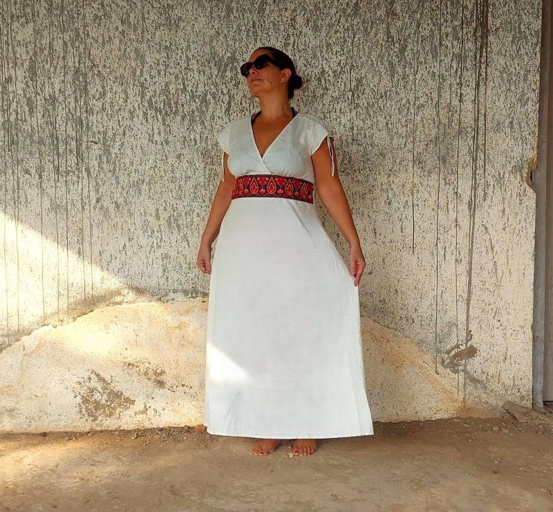 Maxikleid Eleganter Sommer Mit 100% Weicher Baumwolle Atmungsaktiv Boho Chic Vibe Langes Elfenbeinkleid Tasche, Verstellbarer Ärmel Und Taille, Eu von Coisas4u