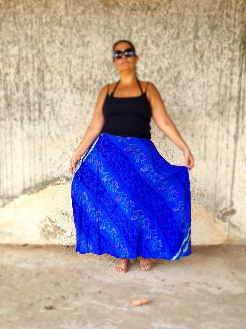 Maxirock Seide Leichtes Luxuriöses Fließendes Stück, Sommer Seitlicher Reißverschluss Einstellbare Taille String Kreisrock Lässig Zeitlos von Coisas4u