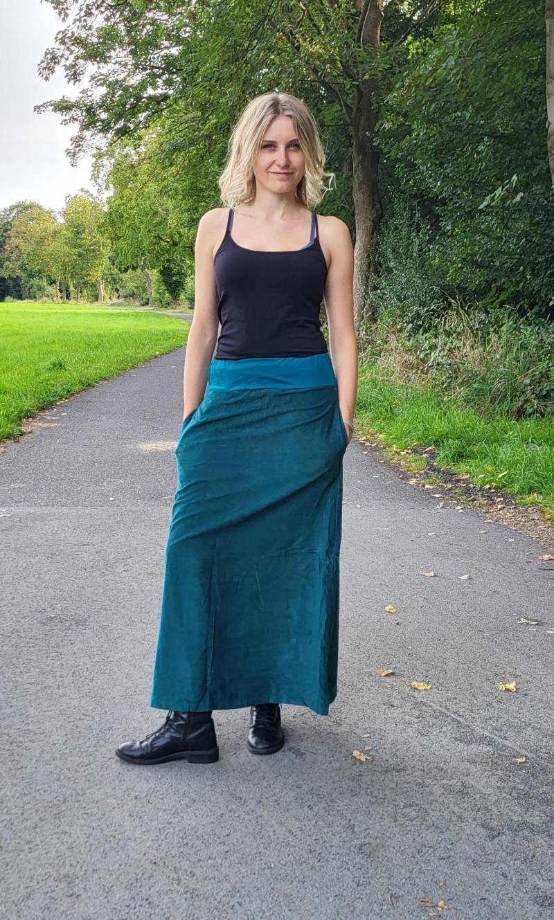 Rock Petrol Lang Cord Übergröße, Bleistift Basic Bequem, Boho Tasche Xs-Xxxl Lässiger Chic Rock, Bday Dicker Bund Modest Style von Coisas4u