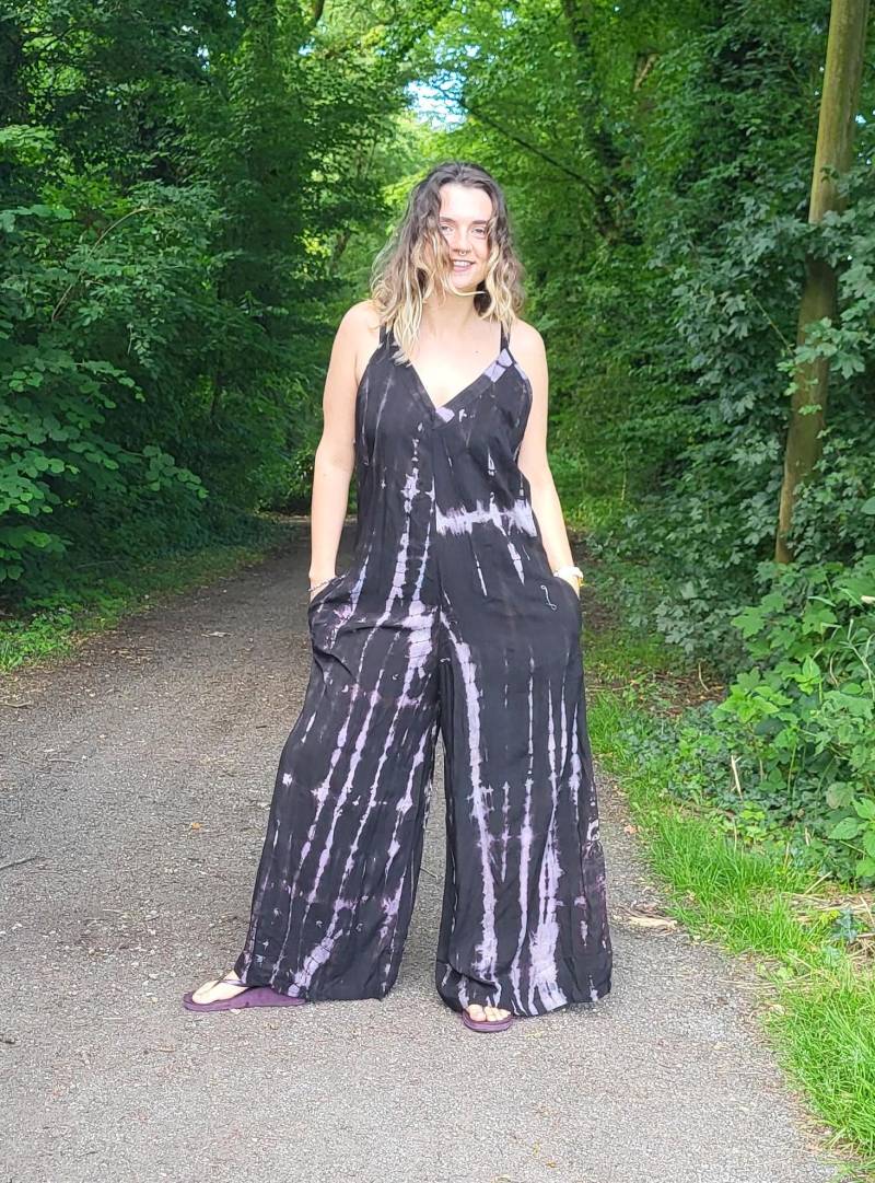 Tie Dye Jumpsuit Breites Bein Tasche Ärmellos Strampler Verstellbarer Schultergurt Locker Bequem Flowy Übergröße Overall Mom Geschenk Passend von Coisas4u