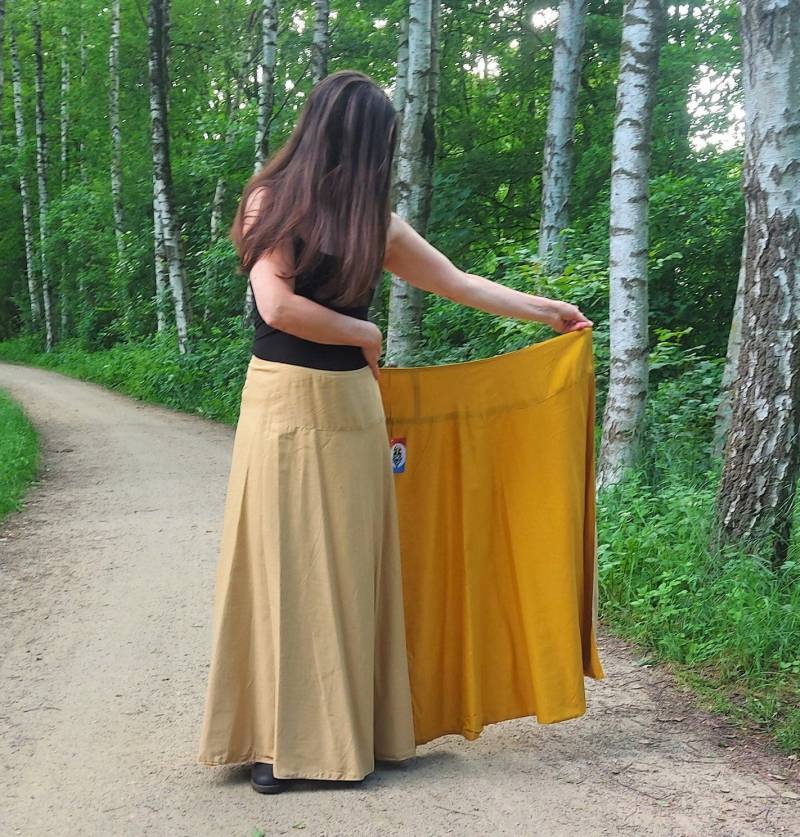 Wickelrock, Maxi Basic 100% Baumwolle Volle Länge Bequemer Wenderock Frauen, Cool Elegant Plus Größe, Einheitsgröße Festival Outfit Beige & Gelb von Coisas4u