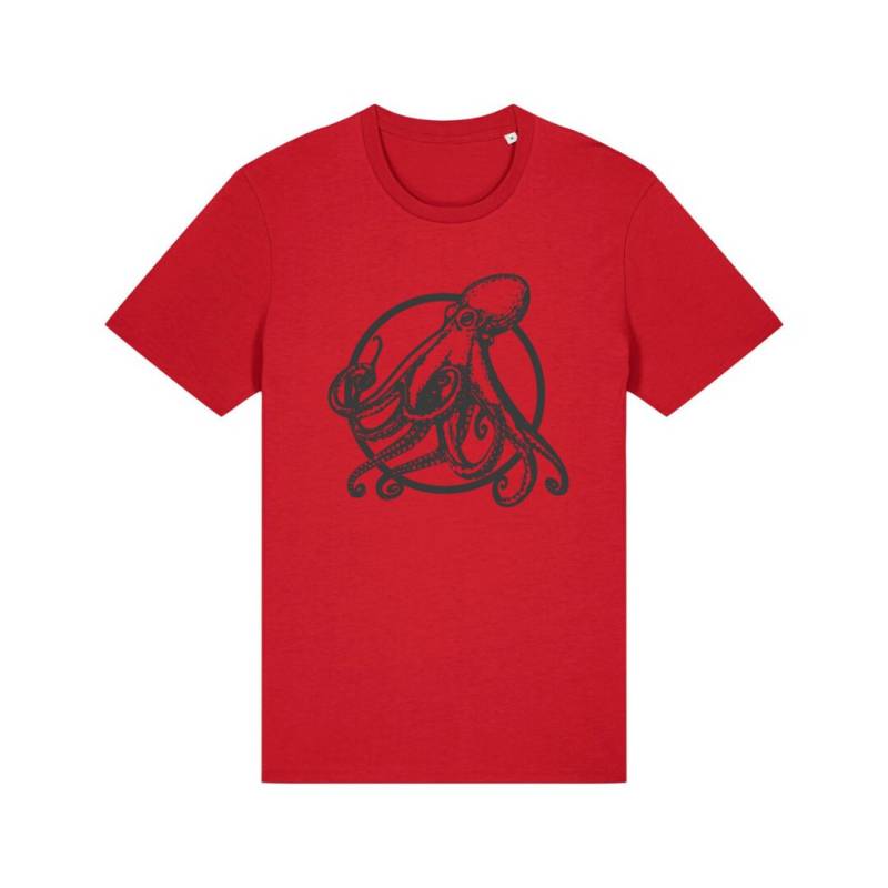 Einzigartiges T-Shirt Aus Bio Baumwolle Mit Oktopus Motiv, Farbe Rot, Druckfarbe Wählbar Einzigartiges T-Shirt Aus Bio Baumwolle Mit Oktopus Motiv, Farbe Rot, Druckfarbe Wählbar von CojeroShop