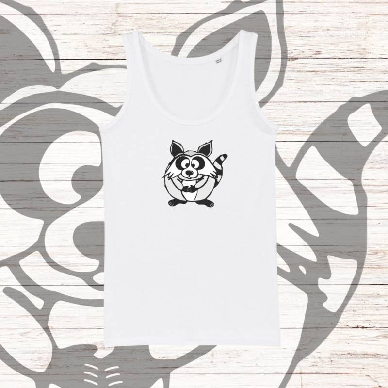 Fair Trade Ladies Tank Top Aus Bio Baumwolle Mit Handgezeichnetem Waschbär - Farbe Weiß Fair Trade Ladies Tank Top Aus Bio Baumwolle Mit Handgezeichnetem Waschbär - Farbe Weiß von CojeroShop