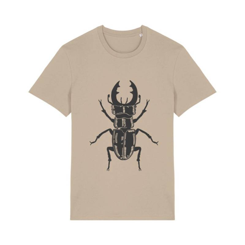 Handbedrucktes Bio-Baumwoll-T-Shirt Mit Hirschkäfer-Motiv - Farbe Beige -Druckfarbe Wählbar Handbedrucktes Bio-Baumwoll-T-Shirt Mit Hirschkäfer-Motiv - Farbe Beige -Druckfarbe Wählbar von CojeroShop