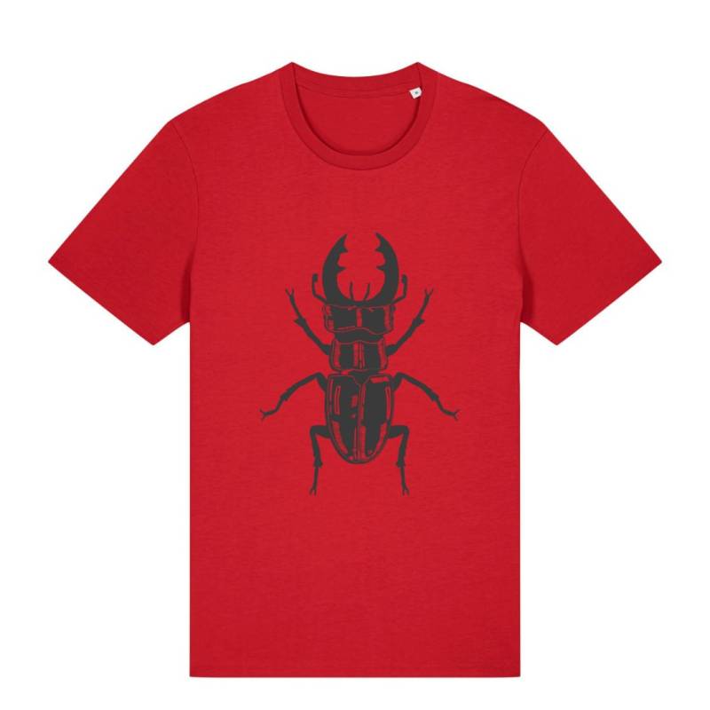 Handbedrucktes Bio-Baumwoll-T-Shirt Mit Hirschkäfer-Motiv - Farbe Rot -Druckfarbe Wählbar Handbedrucktes Bio-Baumwoll-T-Shirt Mit Hirschkäfer-Motiv - Farbe Rot -Druckfarbe Wählbar von CojeroShop
