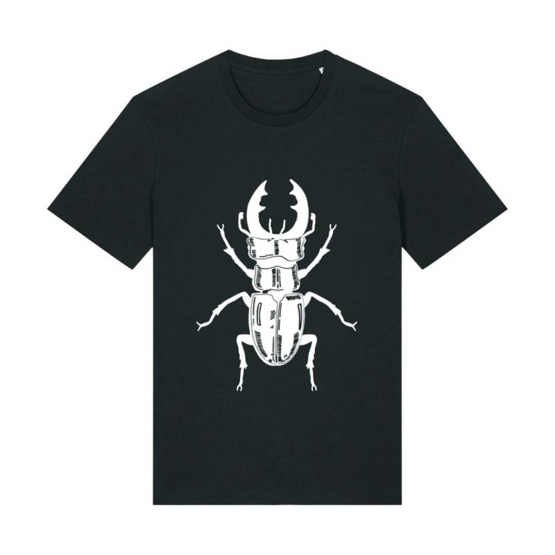 Handbedrucktes Bio-Baumwoll-T-Shirt Mit Hirschkäfer-Motiv - Farbe Schwarz Druckfarbe Wählbar Handbedrucktes Bio-Baumwoll-T-Shirt Mit Hirschkäfer-Motiv - Farbe Schwarz Druckfarbe Wählbar von CojeroShop