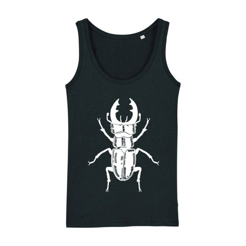 Handbedrucktes Ladies Tank Top Aus Bio-Baumwolle Mit Hirschkäfer-Motiv, Farbe Schwarz -Druckfarbe Wählbar Handbedrucktes Ladies Tank Top Aus Bio-Baumwolle Mit Hirschkäfer-Motiv, Farbe Schwarz -Druckfarbe Wählbar von CojeroShop