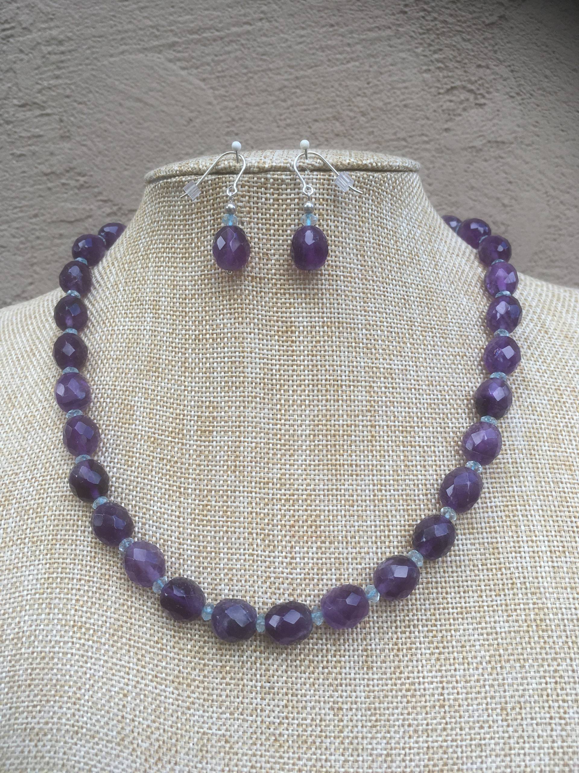 Facettierte Amethyst, Aquamarin Und Sterling Silber Halskette Ohrringe Facettierte Amethyst, Aquamarin Und Sterling Silber Halskette Ohrringe von CokGuzel