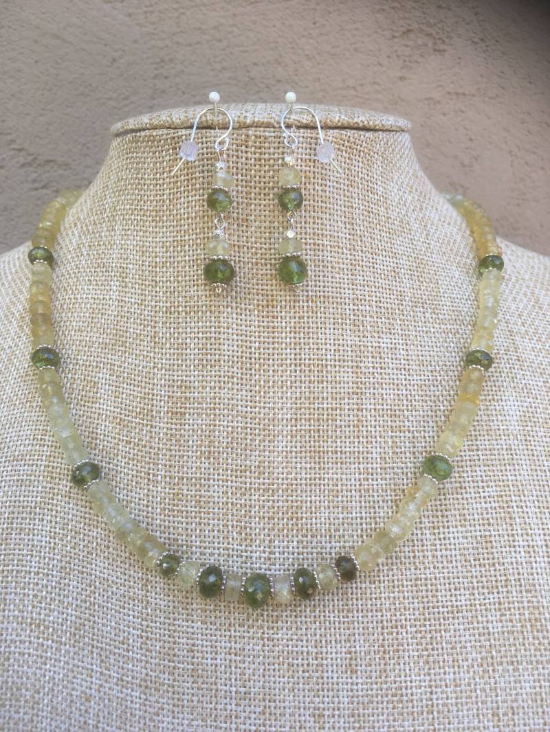 Set Aus Gelbem Aquamarin | Heliodor Peridot Und Sterling Silber Kette Ohrring von CokGuzel