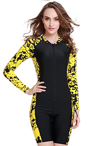 Damen Schwimmanzug Lang UV-Anzug UPF>50 Schutzkleidung Sunsuit Ganzk?rperansicht Badeanzug, - Gelb-1 - L von Cokar
