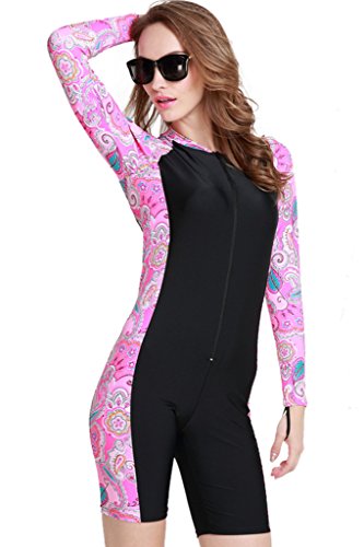 Damen Schwimmanzug Lang UV-Anzug UPF>50 Schutzkleidung Sunsuit Ganzk?rperansicht Badeanzug, - Rosa-1 - XXL von Cokar