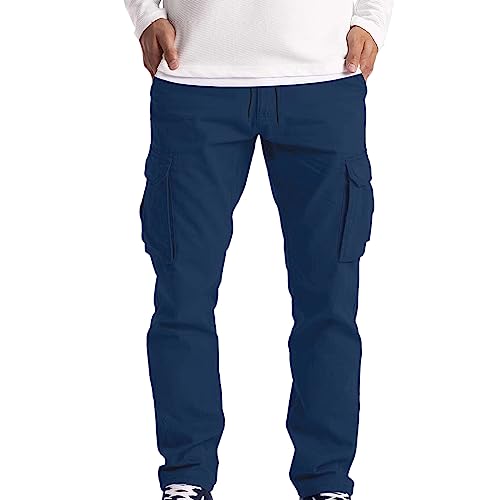 Cokbyavla Baggy-Hose, Cargohose für Herren, lange Arbeitshose für Herren, Haremshose, elastische Taille, Cargo-Arbeitshose, blau, XXL von Cokbyavla