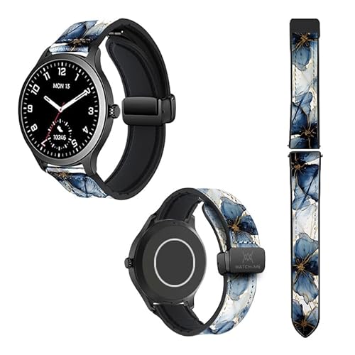 Cokitec Uhrenarmband 20 mm aus Silikon und echtem Leder: Blaue Blütenblätter von Cokitec