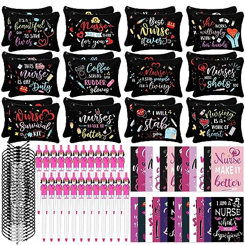 Colarr 96 Pcs Nurse Appreciation Gifts Set 24 Nurse Makeup Cosmetic Bag 24 Cute Pocket Journal 24 Doctor Nurse Ballpoint Pen 24 Stethoscope Rn Bracelet for Nursing Students School Practitioner Gifts, von Colarr