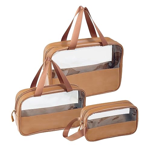 Colcolo 3-teilige Damen-Make-up-Tasche, Reise-Kosmetiktasche, Aufbewahrungstasche, Mehrzweck-Kosmetik-Organizer, Kosmetiktasche, Kulturbeutel für Camping, Kaffee von Colcolo