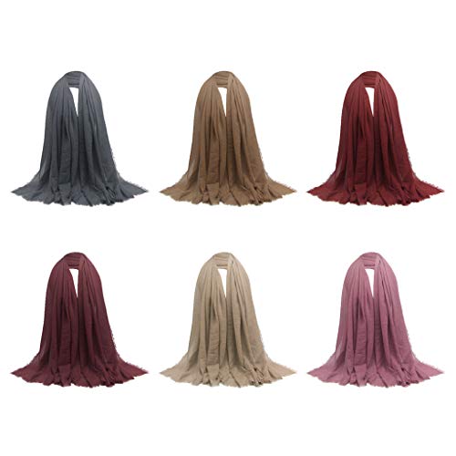 6 Ladies Long Scarf Plain Crinkle Hijab Jüdisches Turban Kopftuch von Colcolo