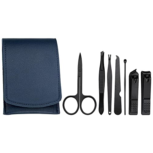 Colcolo 7-teiliges Pediküre-Set -Nagelknipser-Set Leichtes mit PU- Rutschfestes Design für Frauen portable, versetzbar, Dunkelblau von Colcolo