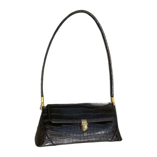 Colcolo Damen PU- Unterarmtasche Chic Tragbare Schultertasche für Freizeit Urlaub, Schwarz mit Textur von Colcolo
