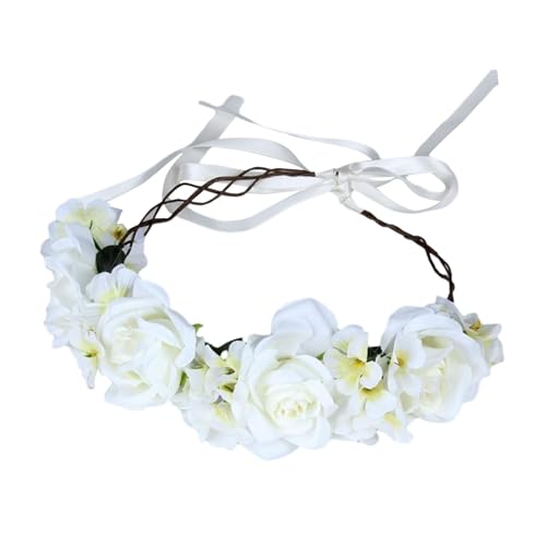 Colcolo Frauen Blumen Stirnband Kranz, Krone Kopfschmuck, Hochzeitsgirlande, dekorative Rose Blumen Krone Stirnband Haarkranz, Beige von Colcolo