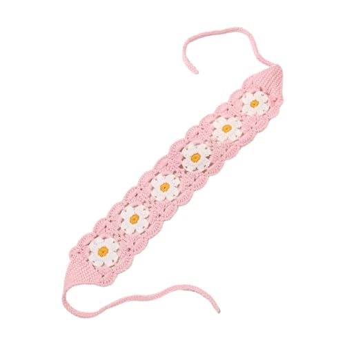 Colcolo Häkeln Sie Haar Bandana Tie Back Gestrickte Kopfbedeckung für Cosplay Rollenspiel Maskerade, Pinke Blume von Colcolo