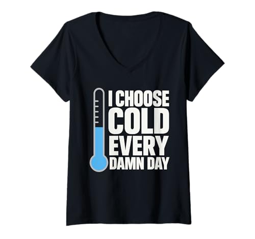 Damen Kalte Dusche Mentale Stärke Kälteexposition Biohacker Morning T-Shirt mit V-Ausschnitt von Cold Discipline Over Comfort Cold Plunge Reset
