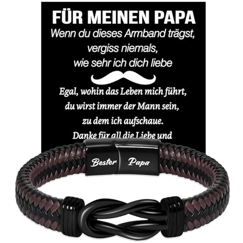 Coldbling Vatertagsgeschenk für Papa Armband mit Gravur Bester Papa Geschenk Vatertag Geburtstag Weihnachten, Geschenke für Vater Herren Männer Lederarmband Geburtstagsgeschenk von Coldbling