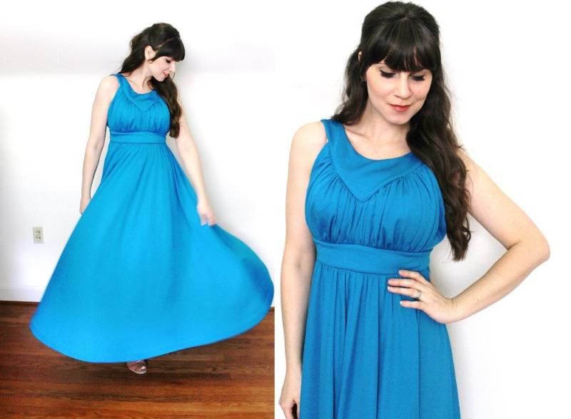 1970Er Maxi Kleid/70Er Azurblau Grecian Halter Brautjungfernkleid 1970Er Maxi Kleid/70Er Azurblau Grecian Halter Brautjungfernkleid von Coldfish