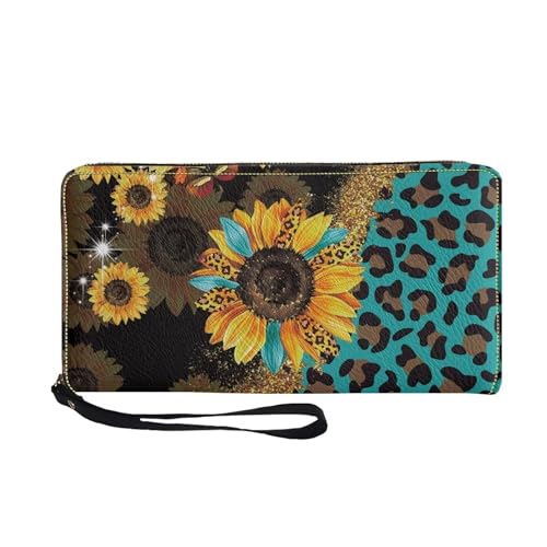 Coldinair Benutzerdefinierte Druck Frauen PU Leder Reißverschluss um Brieftasche RFID Blockierung Münze Telefon Kupplung Geldbörse mit Wristlet für Reisen, Leopard Sonnenblume, Einheitsgröße, Casual von Coldinair