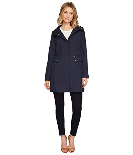 Cole Haan Damen Packable Hooded Rain Jacket with Bow Jacke, Indigo, L Petite von Cole Haan