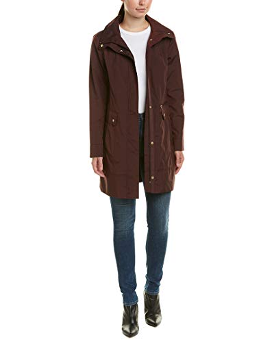 Cole Haan Damen Packbare Regenjacke mit Kapuze und Schleife Regenmantel, aubergine, 36 von Cole Haan