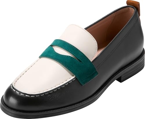 Cole Haan Damen Stassi Penny Loafers Flacher Slipper, Schwarz/Elfenbeinfarbenes Leder/Tabak-Wildleder, 41 EU Cole Haan Damen Stassi Penny Loafers Flacher Slipper, Schwarz/Elfenbeinfarbenes Leder/Tabak-Wildleder, 41 EU von Cole Haan