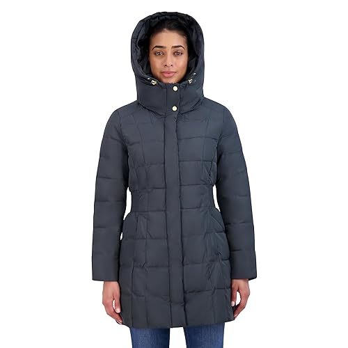 Cole Haan Damen Taffeta Down Coat with Bib Front and Dramatic Hood Daunenmantel, Grau (Graphite//Nature's Delight), Large von Cole Haan