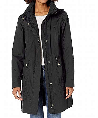 Cole Haan Damen Verstaubare Regenjacke mit Kapuze und Schleife Jacke, Schwarz, M von Cole Haan