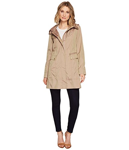 Cole Haan Damen Verstaubare Regenjacke mit Kapuze und Schleife Jacke, champagnerfarben, M von Cole Haan