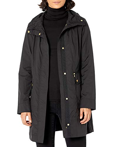 Cole Haan Damen Verstaubare Regenjacke mit Kapuze und Schleife Jacke, schwarz, L von Cole Haan